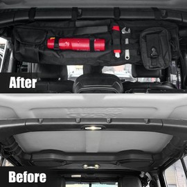 FURYENGRAVER Roll Bar Storage Bag Compatible with Jeep Wrangler JK JL with Multi-Pockets Portable Cargo Bag