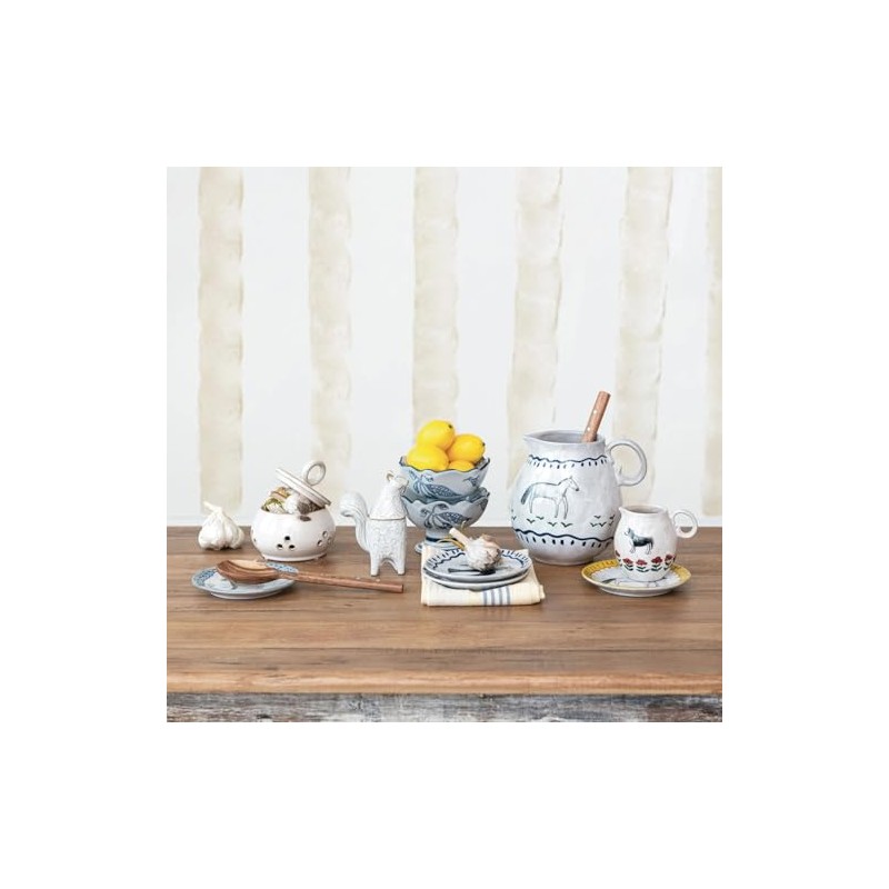 Dog & Flowers Stoneware Creamer