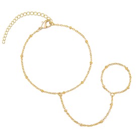 Fesciory 14K Gold Hand Chain Bracelet with Ring, Adjustable Finger Jewelry