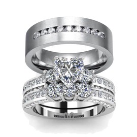 (women's size 6 & men's size 10) - LOVERSRING His and Hers Engagement Wedding Rings Bands Set Stainless Steel Cubic Zirconia Promise Anniversary Ring for Women CZ Couples Bridal Sets Mens Matching Band