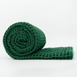 KOSMU Luxury Japanese Cotton Waffle Bath Towel | Plush, Absorbent, and Quick Dry | Free Storage Bag Included (Forest Green, 55" x 34")