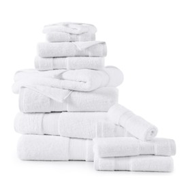 LANE LINEN Luxury Bath Towels Set - 12 Piece Set, 100% CottonBathroom Towels, Zero Twist, Shower Towels, Extra Absorbent Bath Towel, Super Soft, 4 Bath Towels, 4 Hand Towels, 4 Wash Cloths - White