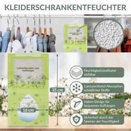 NILREMO Dehumidifier Wardrobe Set of 4 Each 200 g for Hanging without Electricity - Granulate Desiccant Eliminates Unpleasant Odours, Moisture, Mould in the Bathroom, Kitchen, Cellar