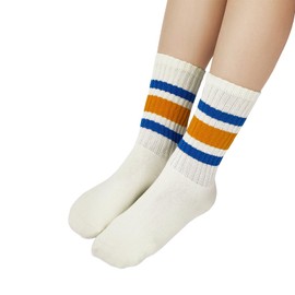 American Trends Tube Socks for Women Striped Retro Socks Slouchy Scrunch Socks Vintage Cute Crew Socks, Blue Green, One Size