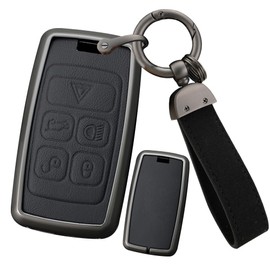 ontto Key Fob Case Compatible with Land Rover 2018-up Smart Remote Key Car Key Bag Leather Key Skin Metal Key Housing Fit for Range Sport Sport Vogue Evoque Fit for Jaguar E-PACE I-PACE Black