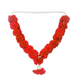 Artificial Mala Rose Flowers Ribbon Garland Hair Mala for Idol-Mala for God Statues Accessories Pooja Sringar Articles Ornament for Indian Traditional Cultural Festival Decoration (Size: 14 Inches