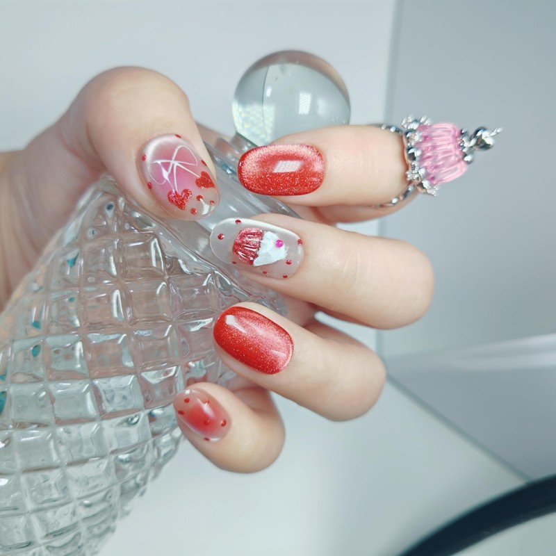 Short/Medium Oval Nails Handmade French Tip Press on Nails with