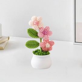 Esyzsss Crochet Flower Bouquet,Crochet Flowers,Cute Handmade Crocheted Flowers,Small Mini Potted Puff Flower Knitted Ornaments,Used For Home Office Desktops And Car Decorations