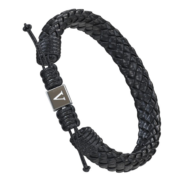 Men's Adjustable Leather Initial Bracelet | Genuine Woven Leather |