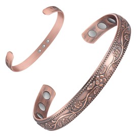 Feraco Magentic Copper Bracelet for Women,Vintage Flower Copper Cuff Bracelet,99.99% Pure Copper with Magnets,Adjustable Magnetic Bangles with Gift Box,Christmas Jewelry Gifts