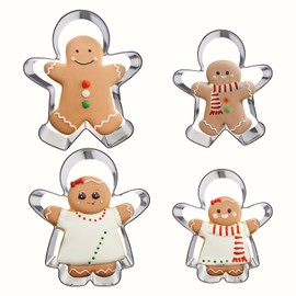 4Pcs Gingerbread Man Cookie Cutters, Size 4.5" 3.1" Ginger Boy and Girl Shaped Holiday Cookie Cutter Set, Stainless Steel Christmas Molds