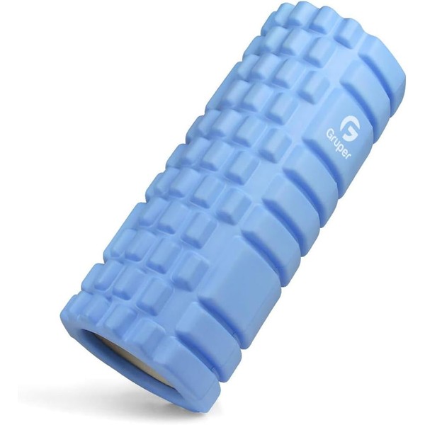 Gruper Foam Roller, Myofascial Release, Grid Foam Roller, Yoga Pole, Training, Sports, Fitness, Stretching Equipment, Storage Bag, Japanese Instruction Manual Included (Blue)