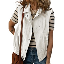 Dokotoo Spring Fall Vests for Women 2024 Fashion Turn-down Lapel Collar Button-down Sleeveless Waistcoat Lightweight Travel Cargo Jacket Shacket with Pockets White XX-Large