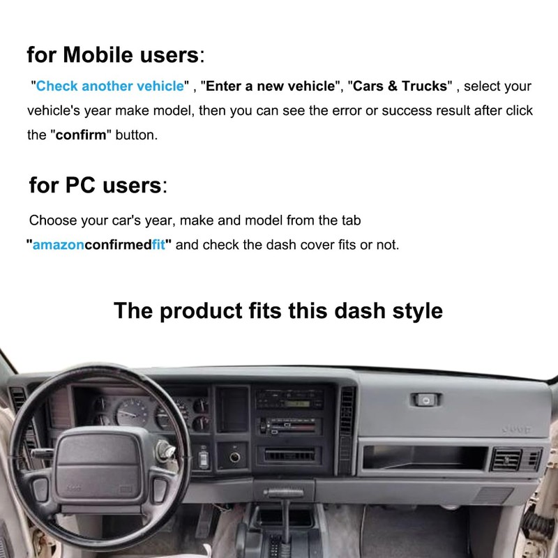 AKMOTOR Dash Cover Mat Custom Fit for Jeep Cherokee Comanche