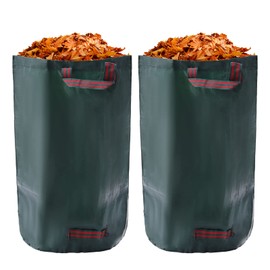 DOONARCES 2PCS 32 Gallon Reusable Garden Waste Bags Foldable Outdoor Yard Leaf Trash Bags Freestanding Container Bag with 4 Strong Handles forLoading Leaf Trash Lawn Patio Waste Bags, Green (2Pcs)