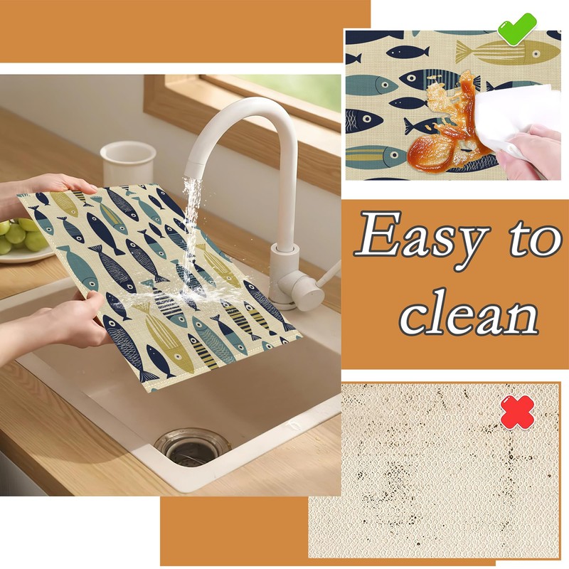 Cute Fish Placemats Set of 6,Boho Heat Resistant Non Slip