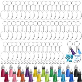 350 Pcs Acrylic Keychain Blanks,DIY Transparent Keychain Tassels Set, Include 60 Round Acrylic Circle Disc,60 Key Rings with Chain,60 Colorful Tassel,170 Jump,Rings for DIY Keychain and Craft