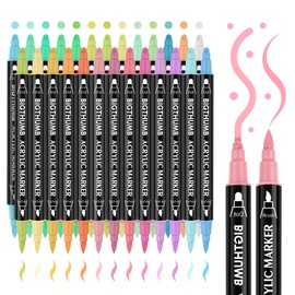 BIGTHUMB 26 Pastel Colors Acrylic Paint Pens, Dual Tip Acrylic Paint Markers with Brush and Dot Tip, Paint Markers for Painting Rock, Wood, Canvas