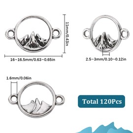 SUNNYCLUE 1 Box 120Pcs Mountain Charms Bulk Round Connector Charms Vintage Style Silver Valentine's Day Link Charm for Jewelry Making Charms Supplies DIY Necklace Bracelet Earrings Keychain Gifts,