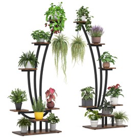 LITTLE TREE 5-Tier Tall Indoor Plant Stand Pack of 2, Large Metal Plant Shelf Flower Bonsai Pots Display Rack for Garden, Balcony, Living Room, Brown