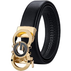 VANNANBA - Cinturones de carraca de piel para hombre, hebilla automática con caja de cinturón, regalo para hombres, Oro 01, 36-39W