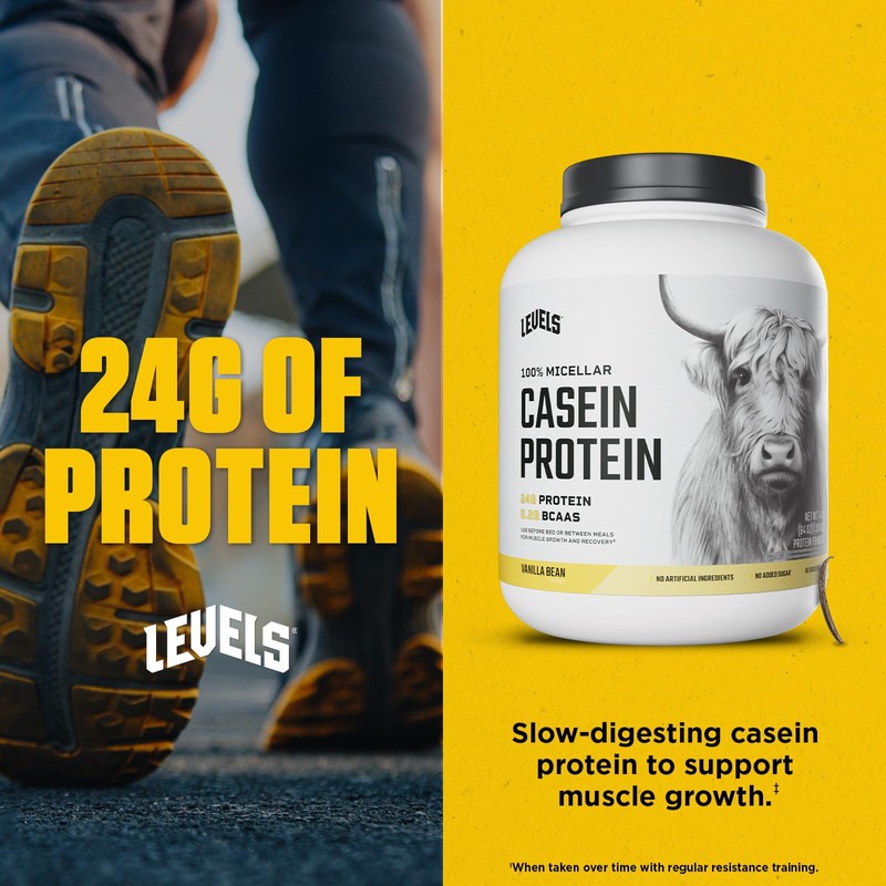 Levels 100% Micellar Casein Protein, Hormone Free, Vanilla Bean, 4LB
