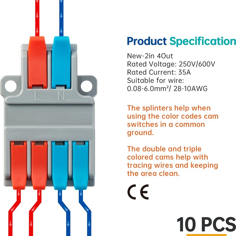 GKEEMARS 10Pcs Lever Wire Connectors, Quick Disconnect Kit Cable Clamp