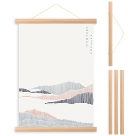 4Pcs Wood Poster Frame, Magnetic Poster Hanging Rod, Simple Beech Wood Photo Hangers Kit with Hanging Rope for Photos Canvas Prints Artwork Home Dorm Decor (31cm)