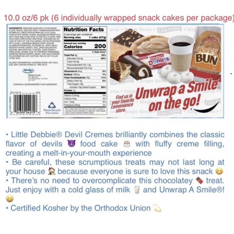 Little Debbie Devil Cremes Snack Cakes- 6 ct/10.0 oz Carton