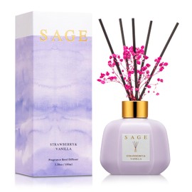 SAGE Hotel Reed Diffuser - Inspired by Ritz Carlton Hotel | 3.4oz Vanilla Strawberry Scent Diffusers for Home | Preserved Real Flower & Oil Diffuser Sticks | Nightstand or Bathroom Decor for Shelves