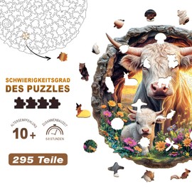 Individz Wooden Puzzle for Adults Children, Unique Animal-shaped Cattle Family Wooden Puzzle, Creative Birthday Gift for Adults (L-34 x 34 cm, 295 Pieces)
