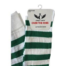 Crazy Chick® Stripe Over The Knee Socks Thigh High Girls Stretchy OTK Socks Fancy Dress (Green & White)