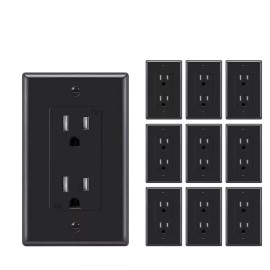 maxbright 10 Pack Outlet Socket, Decora Duplex Receptacle 15 Amp, 125 Volt With plate