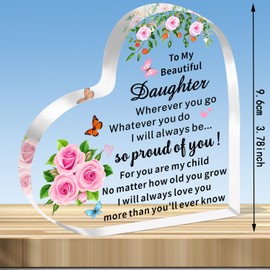 JMIMO Daughter Gifts Daughter Heart Shaped Acrylic Plaque Birthday Gifts from Mum Dad,Daughter Christmas Graduation Gift Ideas