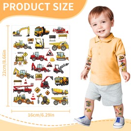 Construction Vehicle Temporary Tattoos - 6 Sheets 100+ Building Machine Party Supplies, Excavator Party Favors Decorations, Classroom School Prize for Kids Boys