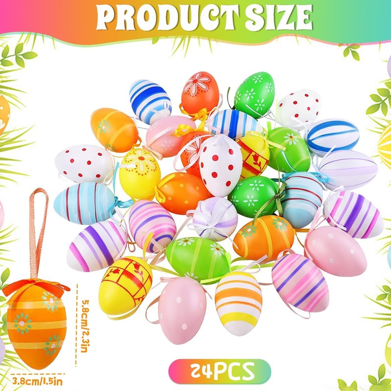 Auejacky Pack of 24 Colourful Easter Eggs for Hanging, Easter