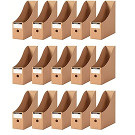 Organizador plegable para archivos de escritorio, caja de almacenamiento de revistas de cartón resistente con etiquetas en blanco para el hogar, la escuela o la oficina (15, marrón)