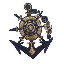 Fat-catz-copy-catz Nautical Blue & Gold Ship's Anchor Sailor Embroidered Iron on Sew on Patch 8.5cm x 6.5cm