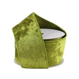 MAYREEL Moss Green Crushed Velvet Ribbon Wired 2.5" x 10 Yards Green Christmas Wired Edge Ribbon Green Christmas Decorations Green Ribbon for Gift Wrapping Wreath Tree Topper Bow Making Crafts