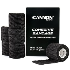 6 Pack Self Adherent Cohesive Wrap Bandage | 2” x 5 Yards First-Aid Elastic Self Adhesive Tape for Wrist, Elbows, Knees, and Ankles (Black, 6 Pack)