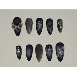 Dark Cross [Handmade Nail Tips] Emily Nail - Almond / 다크 크로스 [수제네일팁] 에밀리네일 - 아몬드