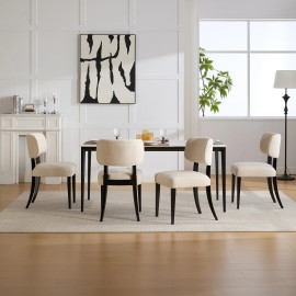 Moder Fabric Dining Chair Set of 2Curved Back Upholstered Accent Chair with Black Solid Wood Legs,Cream Living Room Furniturecolor: cream, size: 22.44" *19.49"*32.87"