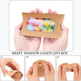 40 Pcs Pillow Gift Boxes with Windows,Kraft Paper Mini Pillow Packaging Box, Creative Favor Box Folding Treat Boxes with Clear Window for Bakery Candy Chocolate Jewelry Display Wedding Party Favor