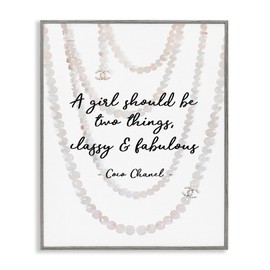 Stupell Industries Classy and Fabulous Fashion Quote with Pearls Grey Framed Wall Art, 16 x 20, Design by Artist Amanda Greenwood