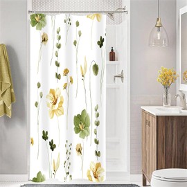 Gibelle Gibelle Small Stall Shower Curtain 36 x 72, Narrow Half Watercolor Floral Fabric Shower Curtain, Olive Green Beige Flower Decorative Bathroom Shower Curtain Set with Hooks