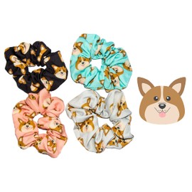Happie Hare Scrunchies - Cotton Rounds Elastic Hair Bands - Scrunchy Hair Ties - Girls Hair Accessories - Gifts for Women (4 Pack, Shiba Inu)