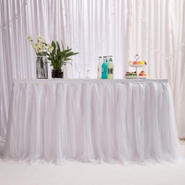 3ft / 91cm White Table Skirt, Romantic Tulle Desk Gauze, Table Decoration, Snowflake Wonderland Tutu Table Cloth, for Baby Shower, Wedding, Birthday, Party, Bar, Prom, Valentine's Day Christmas