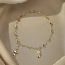 Confirmation Gifts for Girls - Unique Madonna Cross Holy Communion Gifts for Girls, Cross Bracelet, Gold Rosary Bracelet, First Communion Gifts for Girls And Women, Adjustable Catholic Bracelet