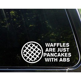 Waffles are Just Pancakes with Abs - 8-3/4" x 3-1/2" - Vinyl Die Cut Decal/Bumper Sticker for Windows, Cars, Trucks, Laptops, Etc.
