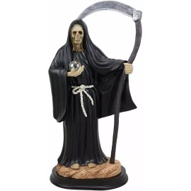 Ebros 12.75" Tall Holy Santa Muerte Holding Scythe in Black Tunic Robe Statue